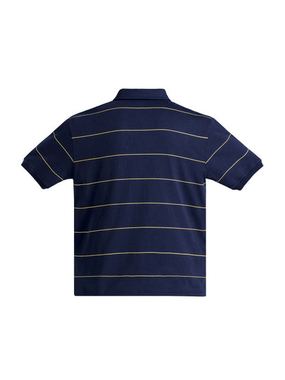 Gold Striped Badge Print Short Sleeve Polo Shirt【s0000016473】