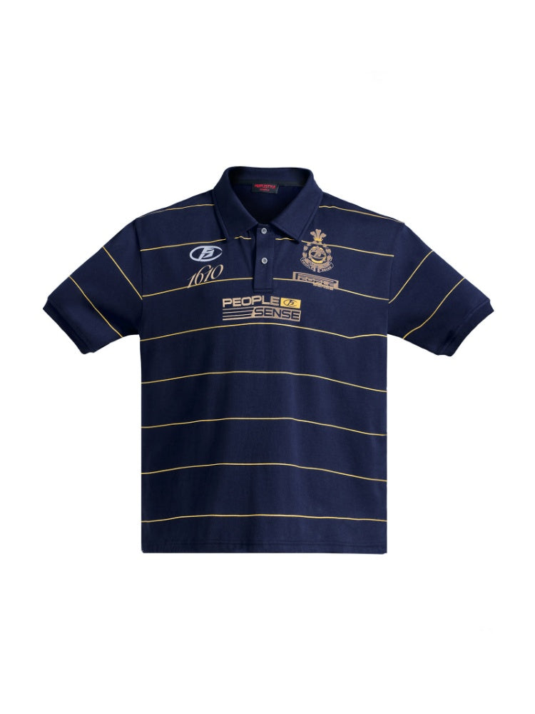 Gold Striped Badge Print Short Sleeve Polo Shirt【s0000016473】