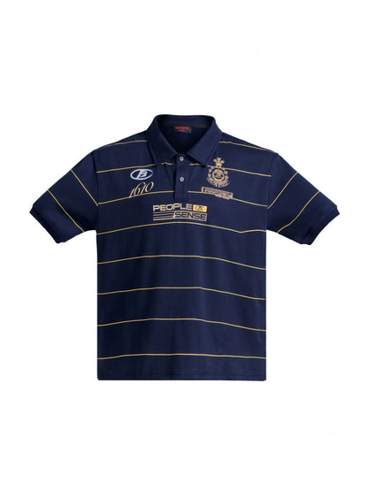 Gold Striped Badge Print Short Sleeve Polo Shirt【s0000016473】