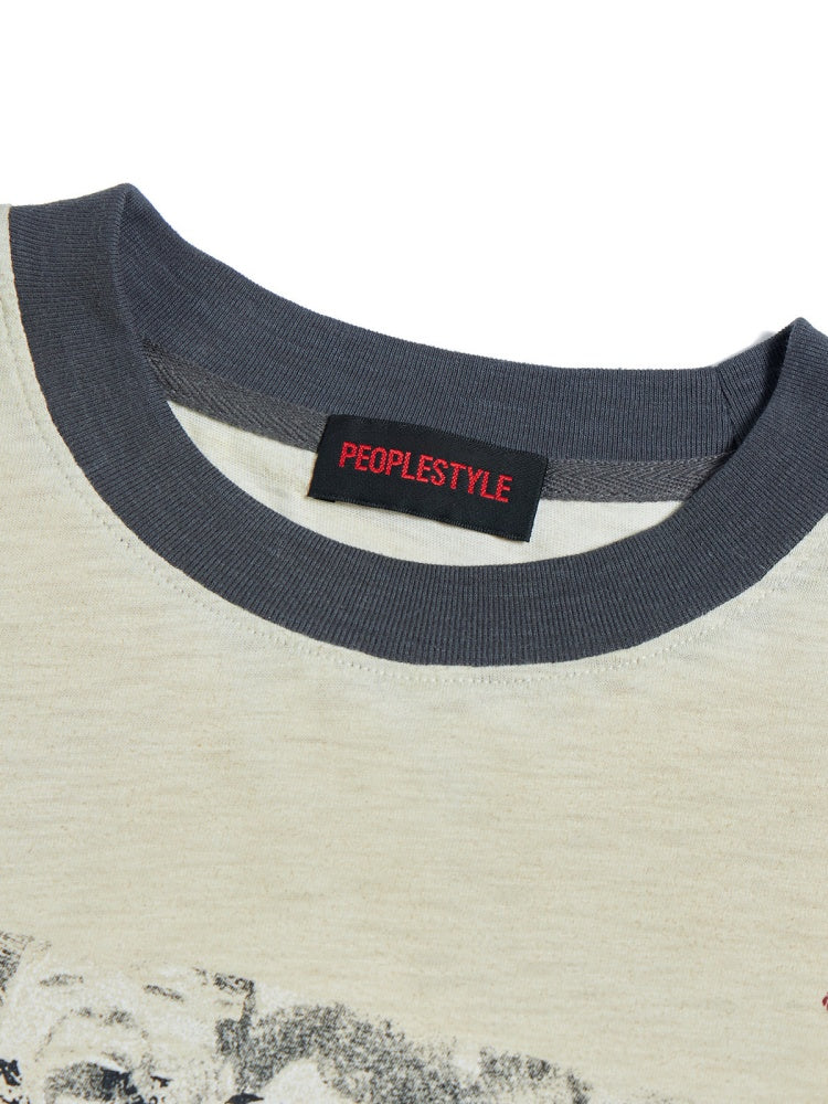 Vintage Distressed Spray Color Print Loose Dropped Shoulder Short Sleeves T-Shirt【s0000016476】