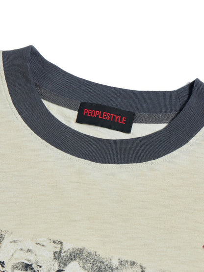 Vintage Distressed Spray Color Print Loose Dropped Shoulder Short Sleeves T-Shirt【s0000016476】