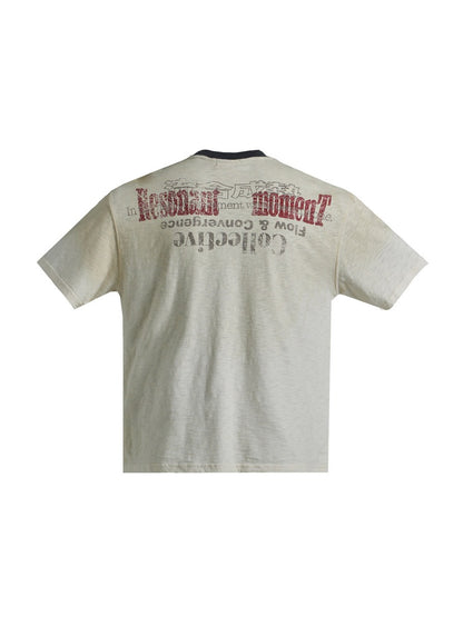 Vintage Distressed Spray Color Print Loose Dropped Shoulder Short Sleeves T-Shirt【s0000016476】