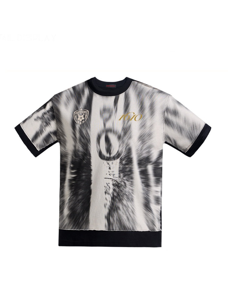 Smudged Faux Layered Badge Full Print Short Sleeve T-Shirt【s0000016477】