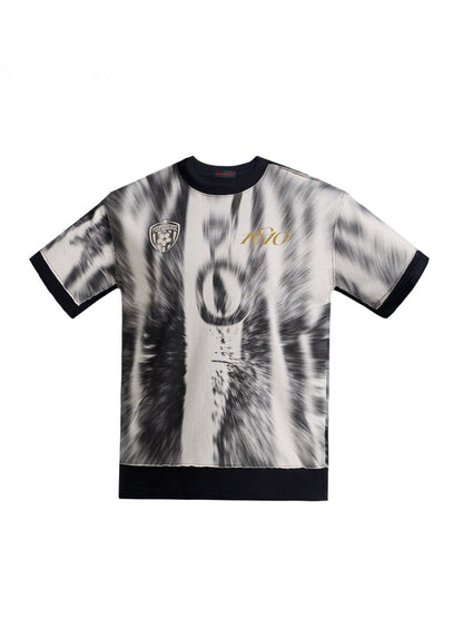 Smudged Faux Layered Badge Full Print Short Sleeve T-Shirt【s0000016477】