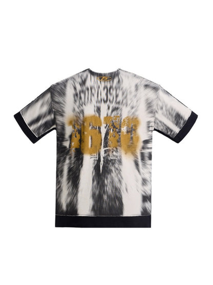 Smudged Faux Layered Badge Full Print Short Sleeve T-Shirt【s0000016477】