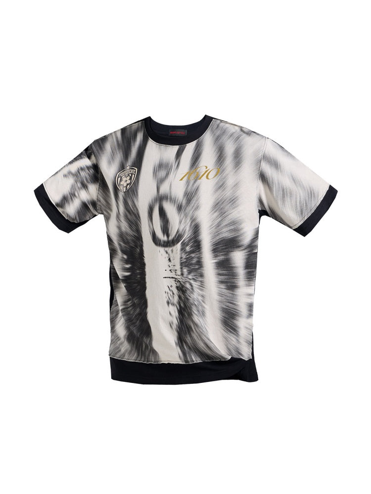 Smudged Faux Layered Badge Full Print Short Sleeve T-Shirt【s0000016477】