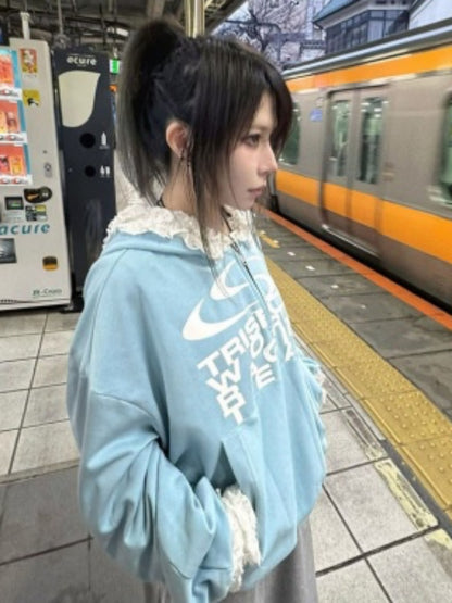 Sports Lace Stitching Long Sleeve Hoodie【s0000016479】