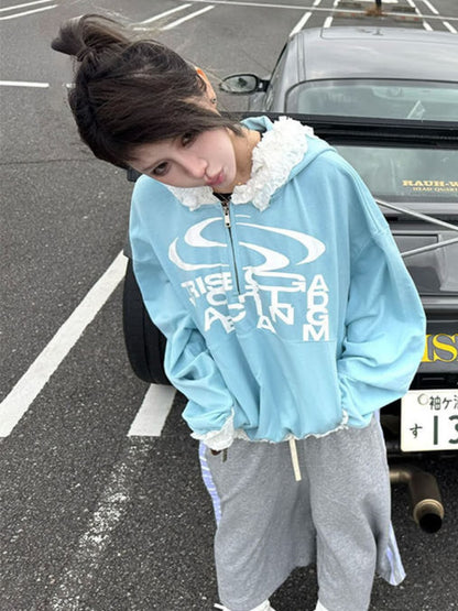 Sports Lace Stitching Long Sleeve Hoodie【s0000016479】