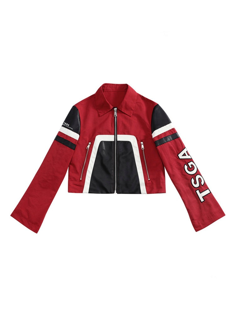Spice Girl Leather Stitch work Embroidered Racing Suit Biker Jacket【s0000016480】