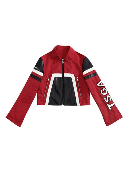 Spice Girl Leather Stitch work Embroidered Racing Suit Biker Jacket【s0000016480】
