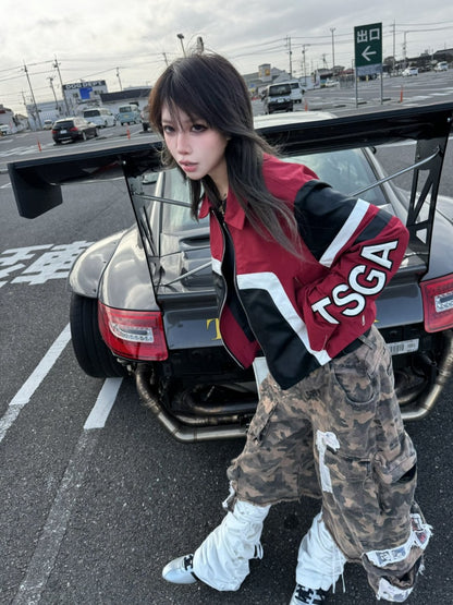 Spice Girl Leather Stitch work Embroidered Racing Suit Biker Jacket【s0000016480】