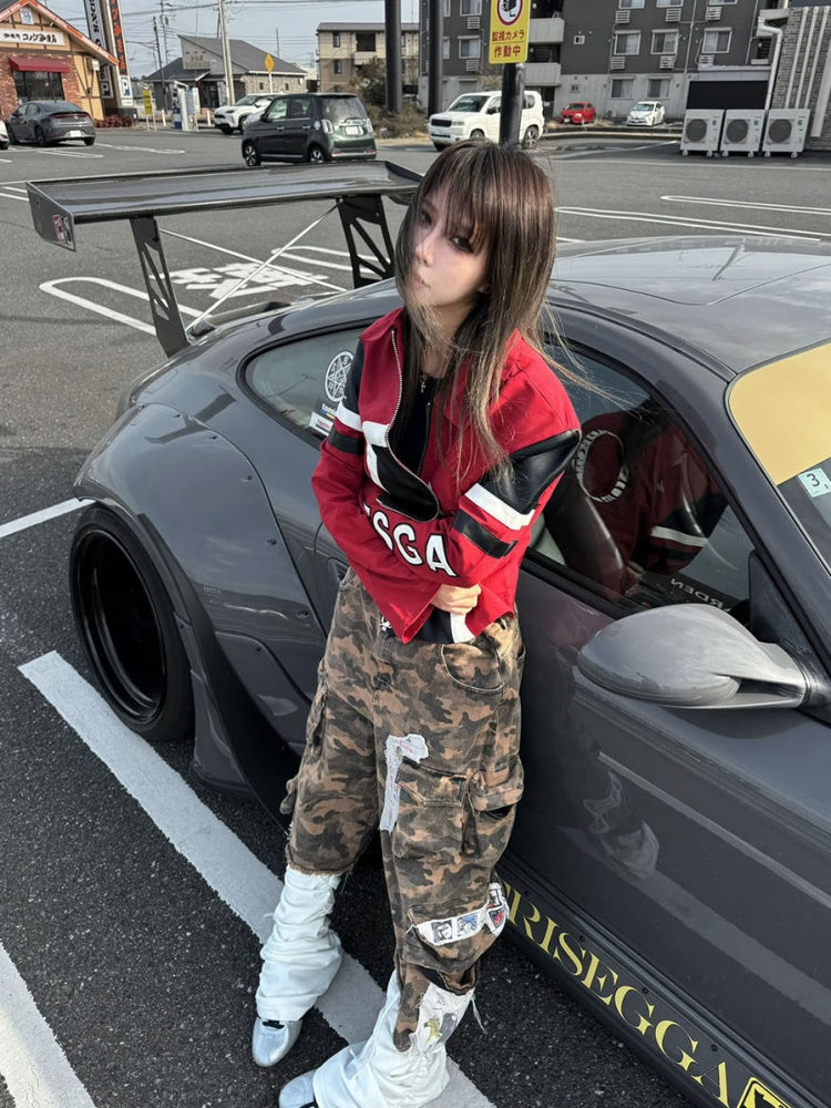 Spice Girl Leather Stitch work Embroidered Racing Suit Biker Jacket【s0000016480】