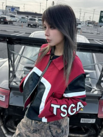 Spice Girl Leather Stitch work Embroidered Racing Suit Biker Jacket【s0000016480】