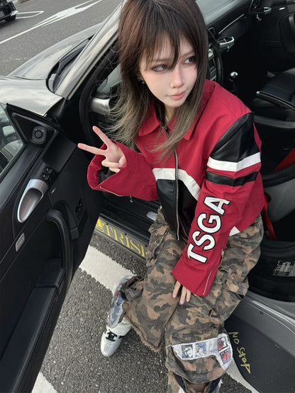 Spice Girl Leather Stitch work Embroidered Racing Suit Biker Jacket【s0000016480】