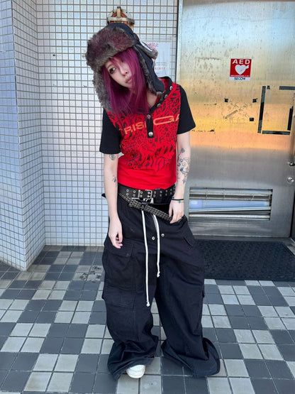 Leopard Print Color-Blocked Two-Tone Short Sleeve Polo Hoodie【s0000016482】