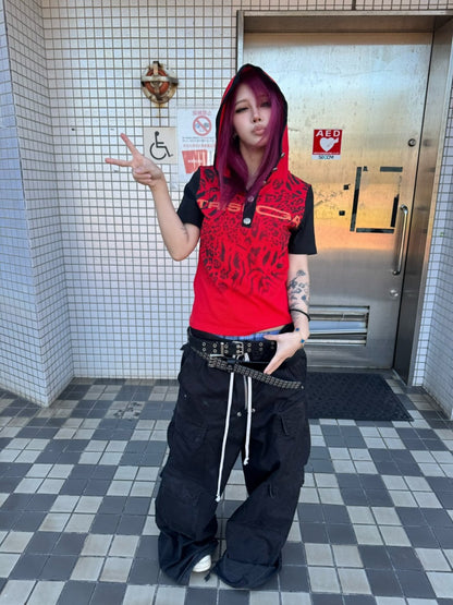 Leopard Print Color-Blocked Two-Tone Short Sleeve Polo Hoodie【s0000016482】
