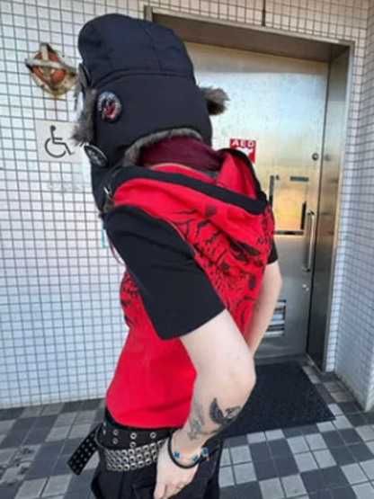Leopard Print Color-Blocked Two-Tone Short Sleeve Polo Hoodie【s0000016482】