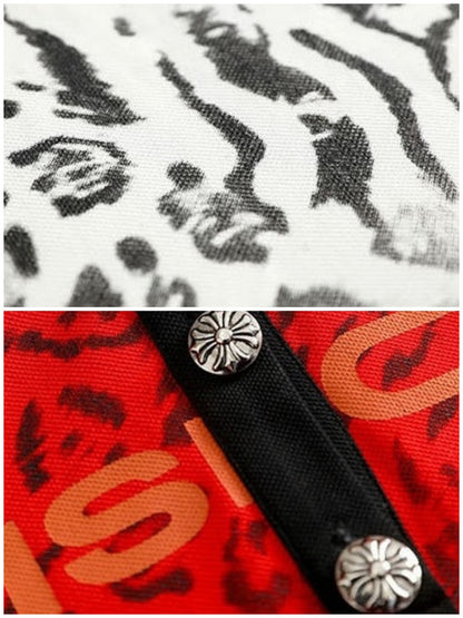 Leopard Print Color-Blocked Two-Tone Short Sleeve Polo Hoodie【s0000016482】