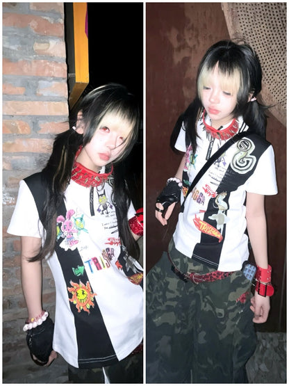 Graffiti Hand-Painted Graffiti Print Zipper Short Sleeve Polo Shirt【s0000016483】