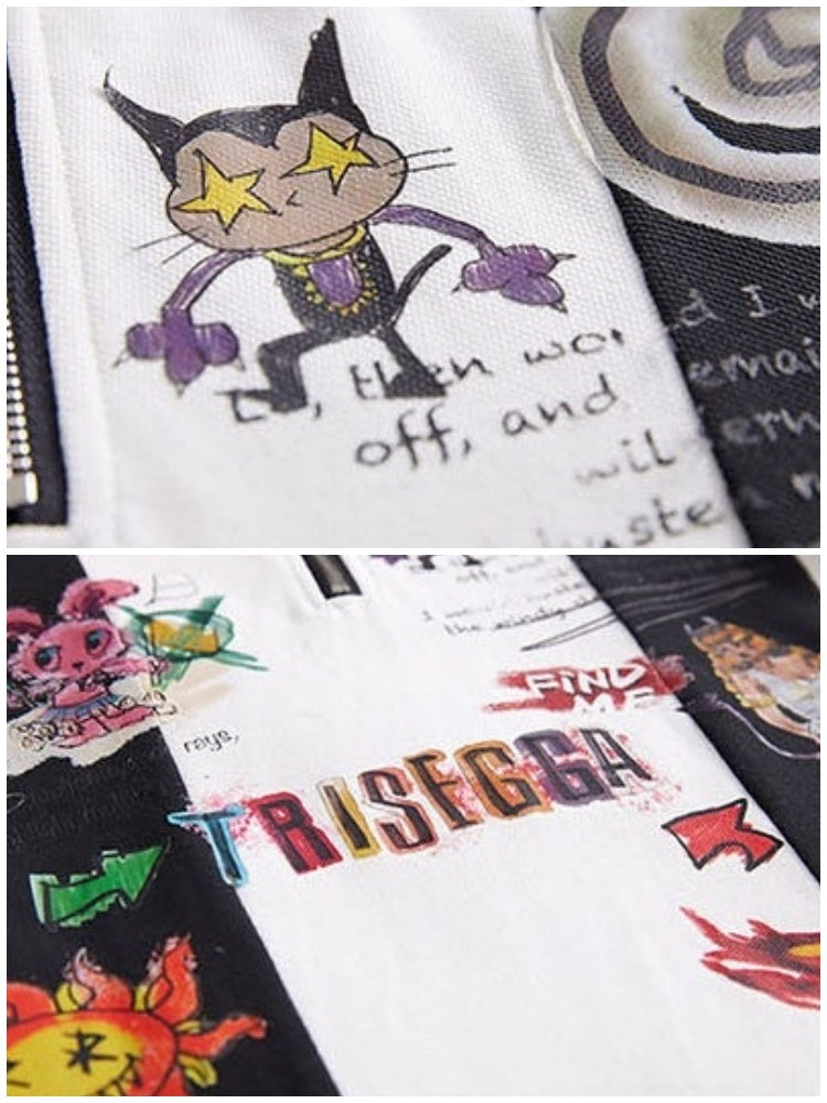 Graffiti Hand-Painted Graffiti Print Zipper Short Sleeve Polo Shirt【s0000016483】