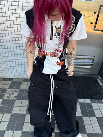 Graffiti Hand-Painted Graffiti Print Zipper Short Sleeve Polo Shirt【s0000016483】