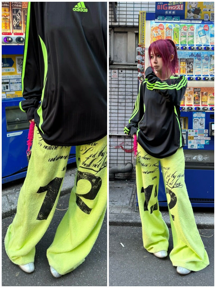 Towel Drawstring Printed Hoop Sweat Pants【s0000016485】