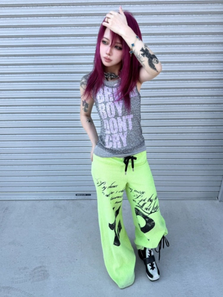 Towel Drawstring Printed Hoop Sweat Pants【s0000016485】