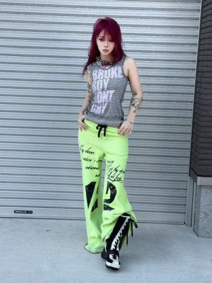 Towel Drawstring Printed Hoop Sweat Pants【s0000016485】