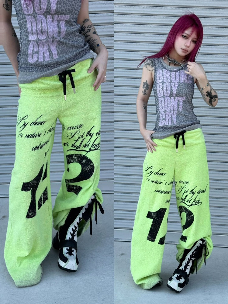 Towel Drawstring Printed Hoop Sweat Pants【s0000016485】