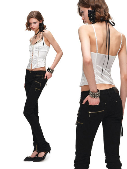 Faux Layered Lace-Up Satin Lace Fishbone Camisole【s0000016575】