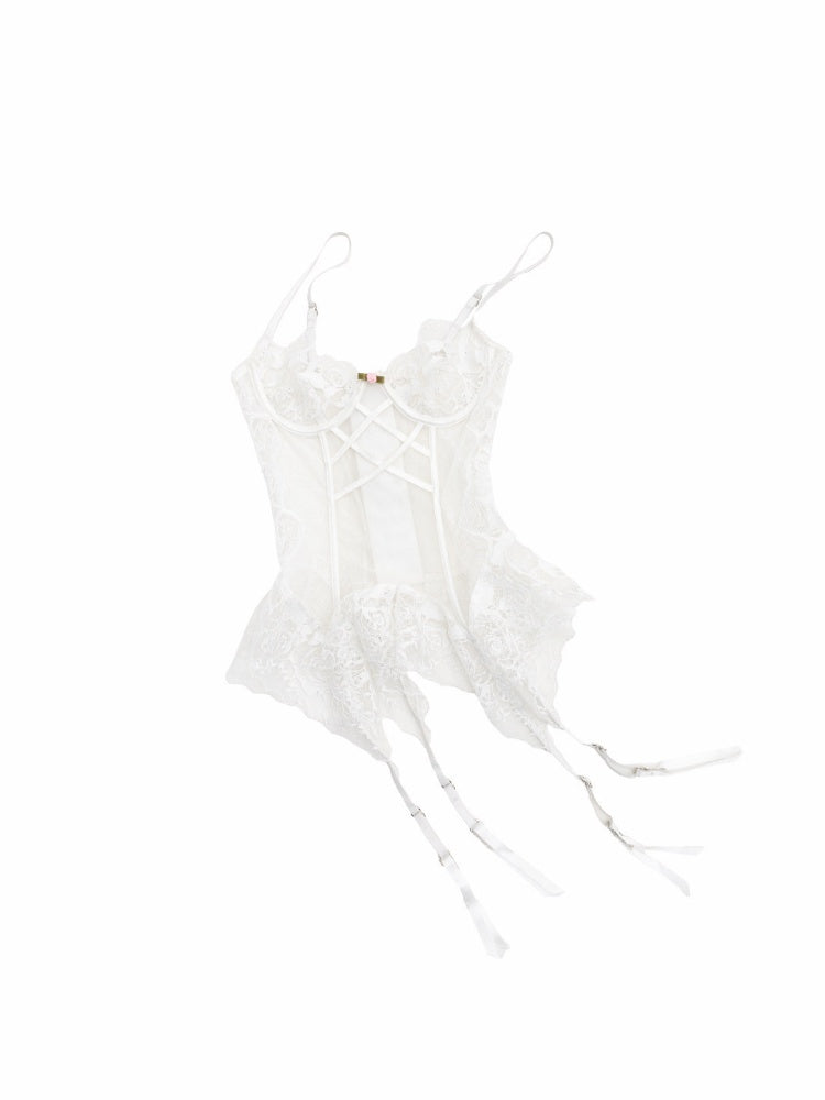 Slightly Transparent Fishbone Patchwork Lace Garter Corset【s0000016577】