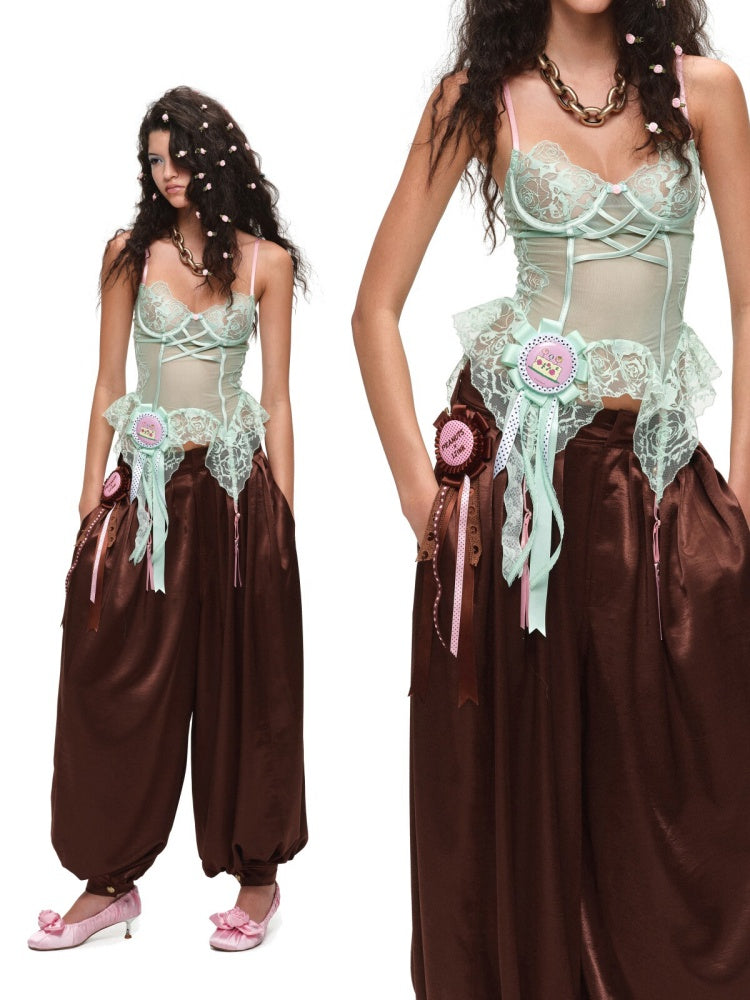 Slightly Transparent Fishbone Patchwork Lace Garter Corset【s0000016577】