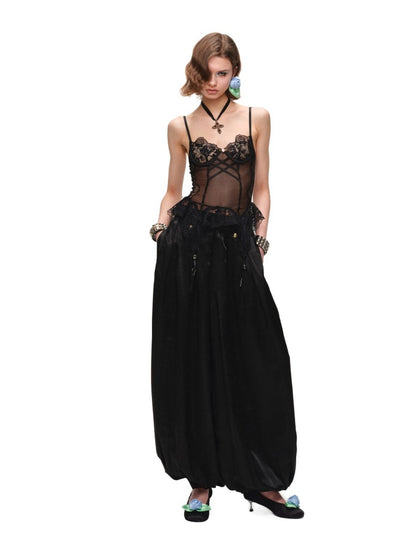 Slightly Transparent Fishbone Patchwork Lace Garter Corset【s0000016577】