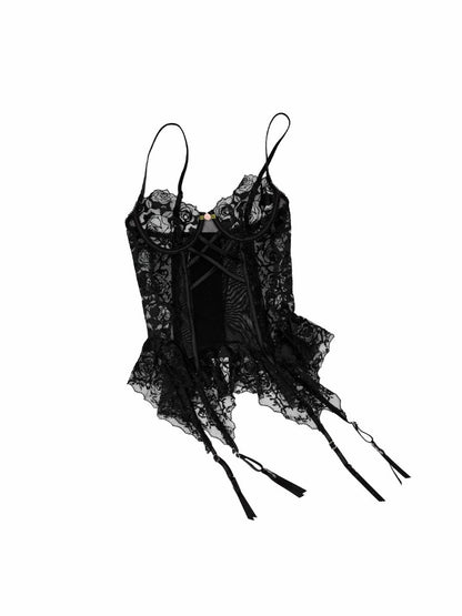 Slightly Transparent Fishbone Patchwork Lace Garter Corset【s0000016577】