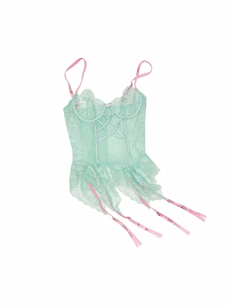 Slightly Transparent Fishbone Patchwork Lace Garter Corset【s0000016577】