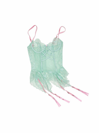 Slightly Transparent Fishbone Patchwork Lace Garter Corset【s0000016577】