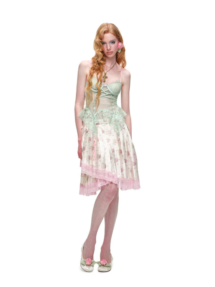 Slightly Transparent Fishbone Patchwork Lace Garter Corset【s0000016577】