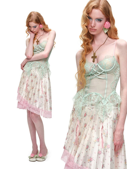 Slightly Transparent Fishbone Patchwork Lace Garter Corset【s0000016577】