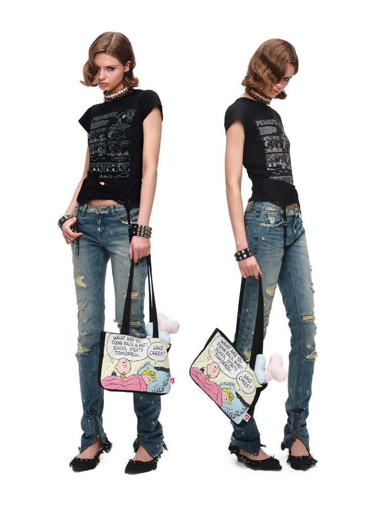 Randomly Distressed Skinny Jeans【s0000016578】