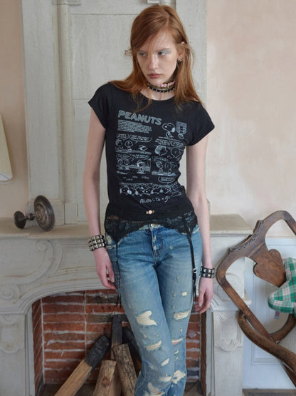Randomly Distressed Skinny Jeans【s0000016578】