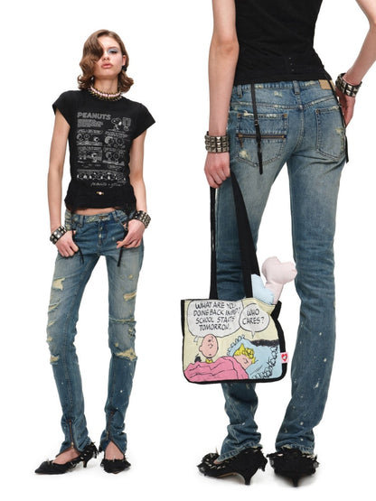 Randomly Distressed Skinny Jeans【s0000016578】