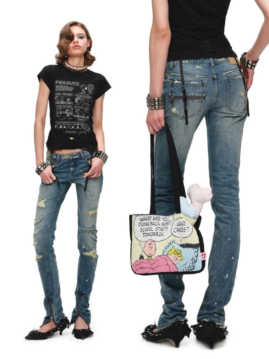 Randomly Distressed Skinny Jeans【s0000016578】