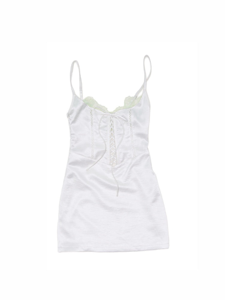Satin Fishbone Faux Layered Cut-Out Slip Dress 【s0000016580】