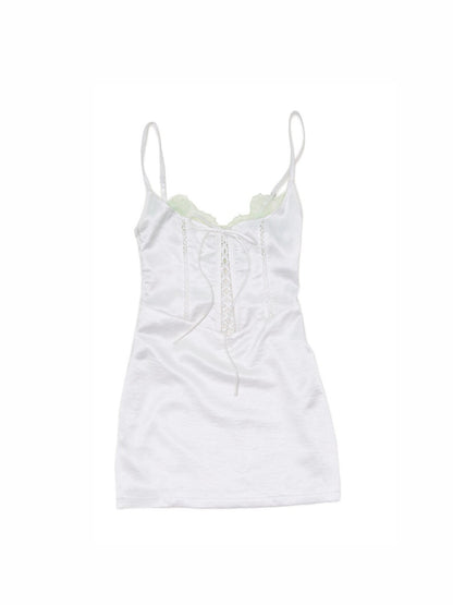 Satin Fishbone Faux Layered Cut-Out Slip Dress 【s0000016580】