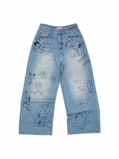 1JINN STUDIOx SNOOPY Collaboration Graffiti Rhinestone Jeans【s0000016583】