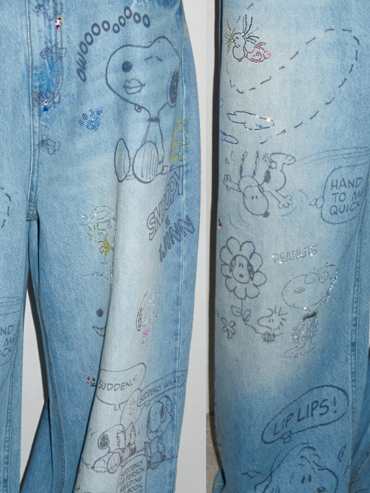 1JINN STUDIOx SNOOPY Collaboration Graffiti Rhinestone Jeans【s0000016583】