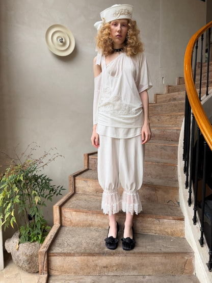 Home Casual Solid Color Lace Cropped Lantern Pants【s0000016584】