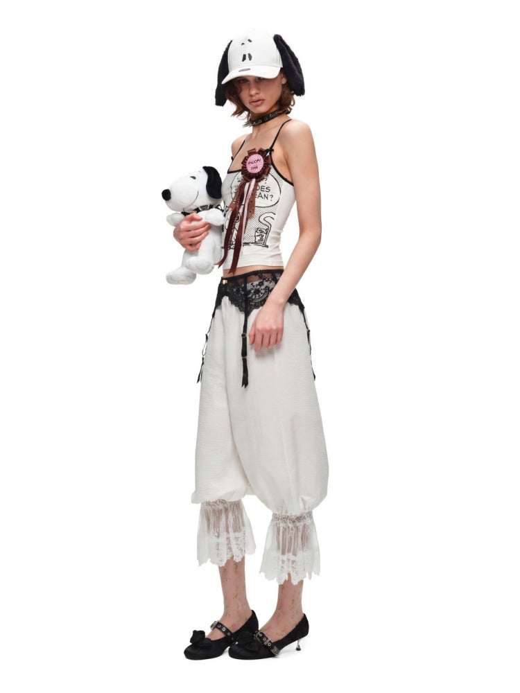 Home Casual Solid Color Lace Cropped Lantern Pants【s0000016584】
