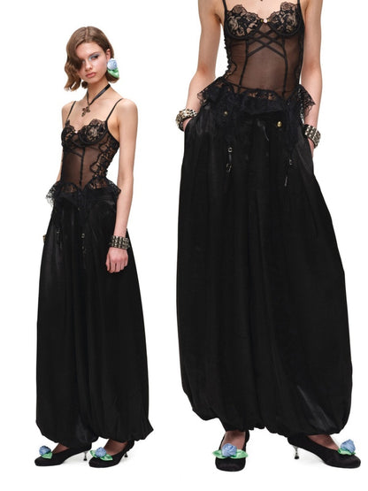 Resort Solid Color Loose Satin Balloon Trousers 【s0000016585】