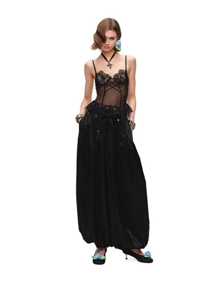 Resort Solid Color Loose Satin Balloon Trousers 【s0000016585】